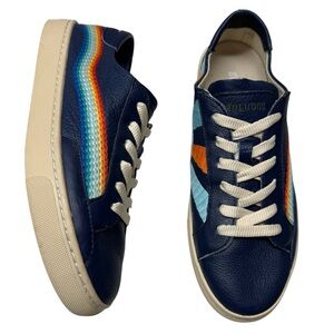 Soludos Rainbow Wave Chill Out Blue Leather Embroidered Sneakers Womens Shoes 8
